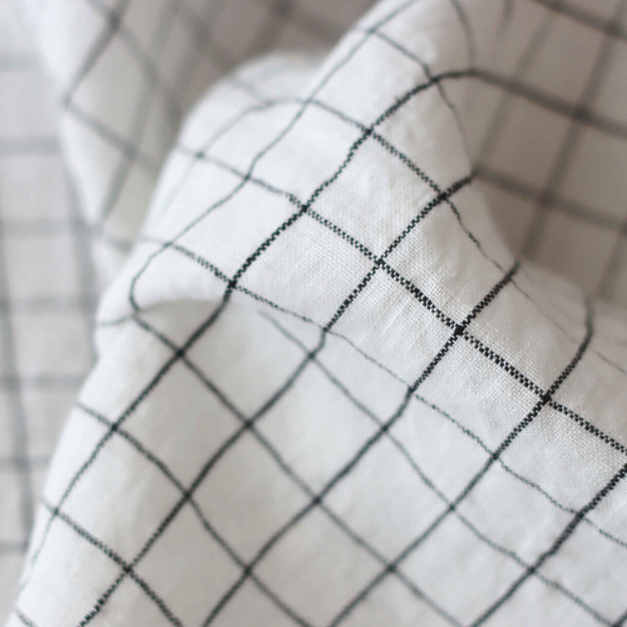 Black Grid Linen Fabric – 160gsm Modern Off-White Linen | LinenCult
