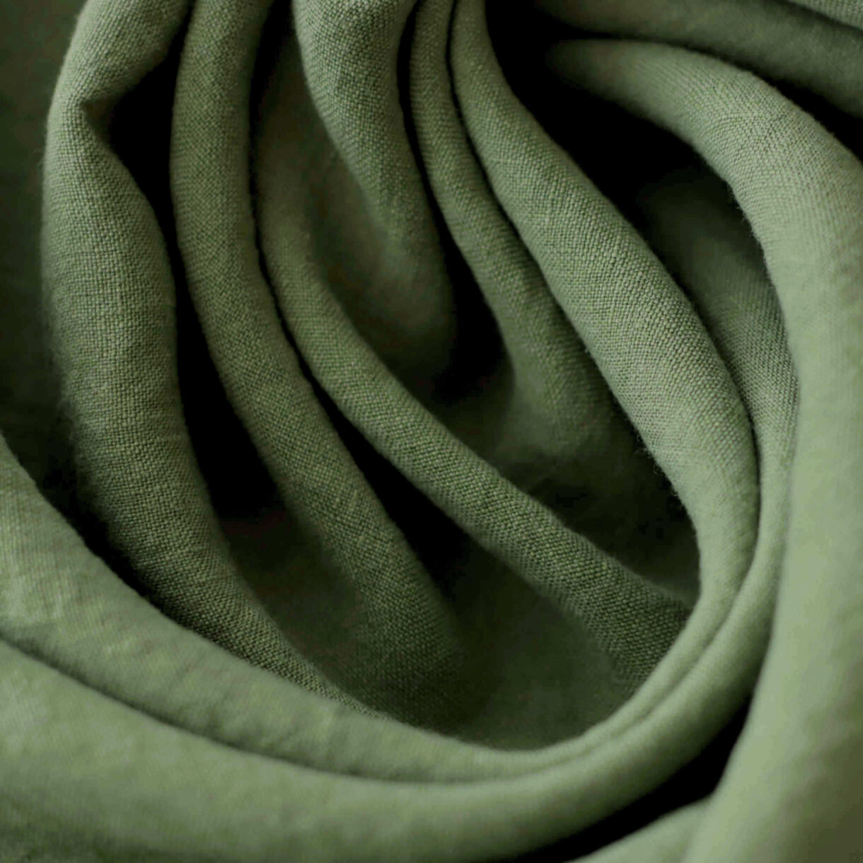 Deep Moss wide linen fabric, 160gsm natural earthy green textile with soft breathable texture