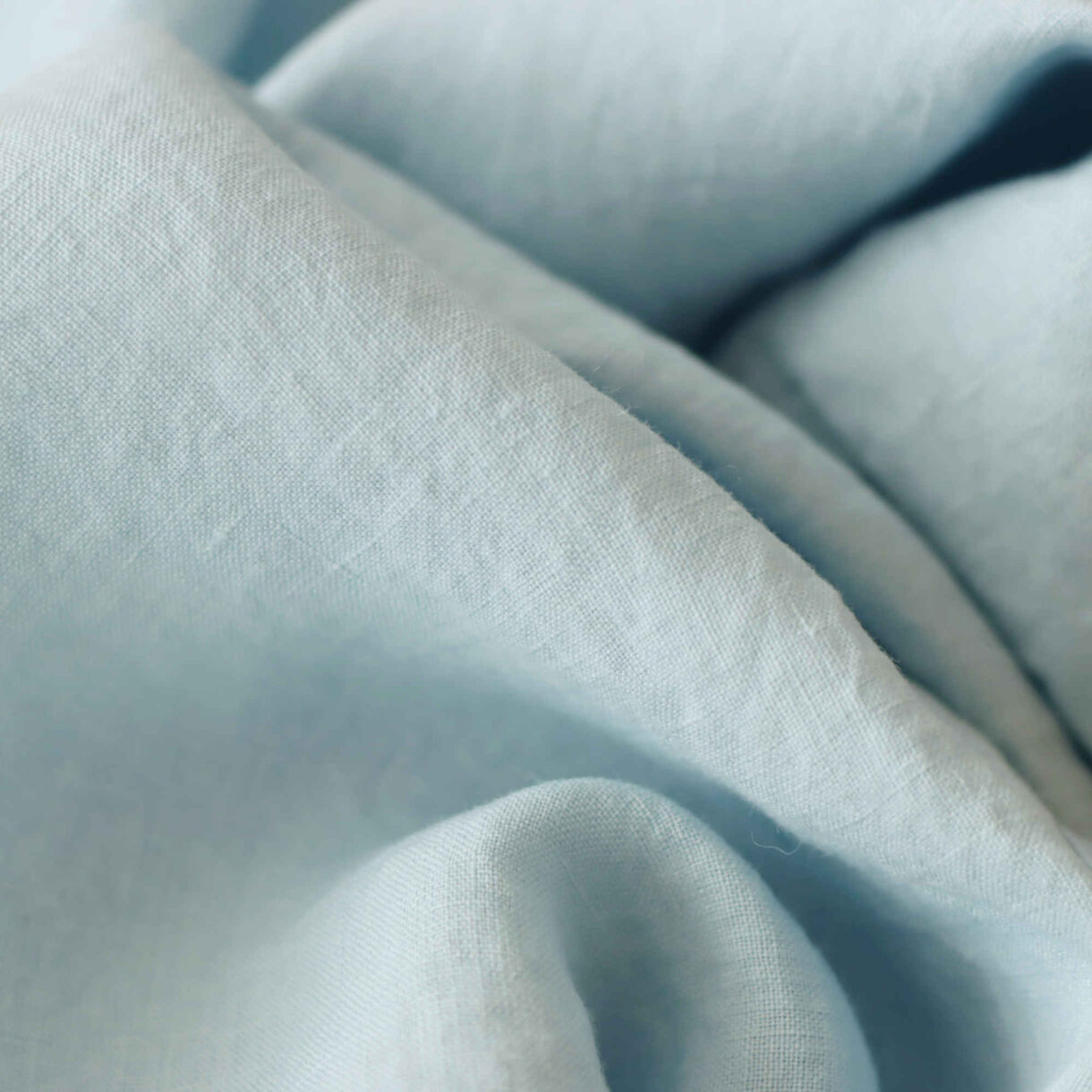 Baby Blue wide linen fabric, 160gsm lightweight natural textile with soft drape and pastel tone
