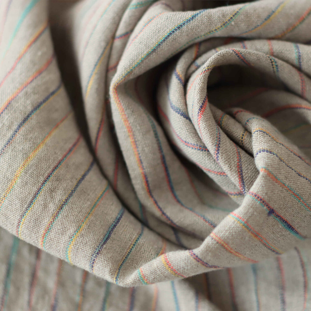 Rainbow Stripes Natural linen fabric, 160gsm lightweight multicolored textile with space-dyed yarns