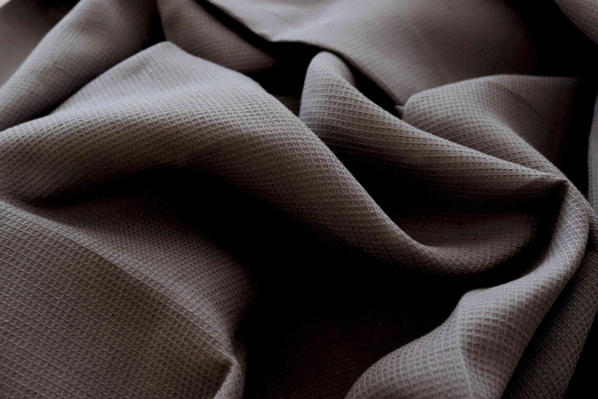 Rabbit Honeycomb Linen – Warm Textured Natural Fabric Rabbit small honeycomb linen fabric, earthy brown textile with soft texture for clothing and home décor