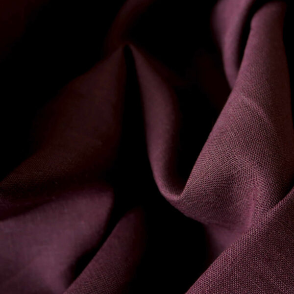 Port Royal linen fabric in deep burgundy color, 160gsm lightweight natural textile