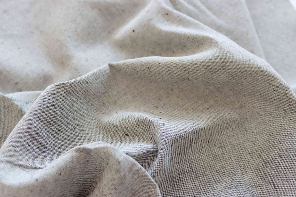 Black & Off-White Chambray Linen Cotton Fabric – Lightweight Blend Black and off-white chambray linen cotton fabric, lightweight breathable blend with soft drape