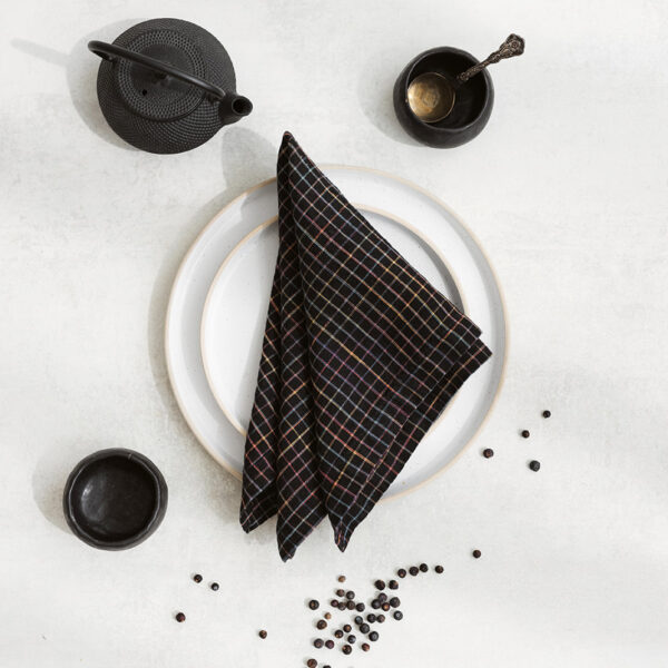 Set of two 100% linen napkins, neatly folded on a neutral table surface.
