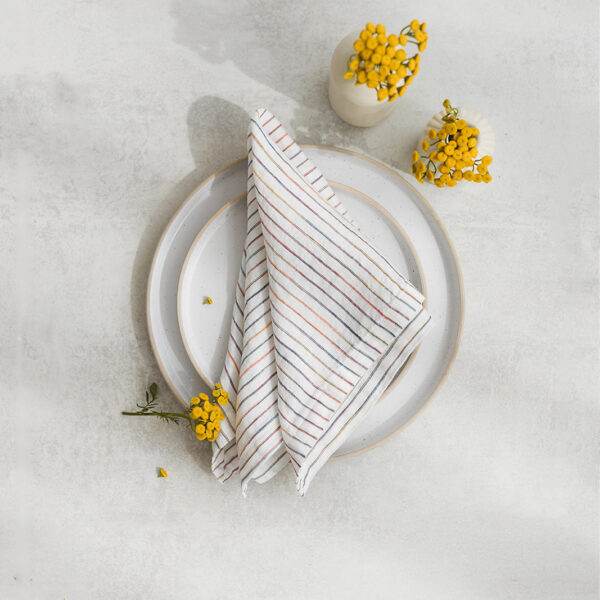 Set of two 100% linen napkins, neatly folded on a neutral table surface.