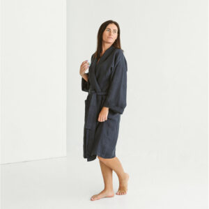 Linen bathrobe - Midnight Blue