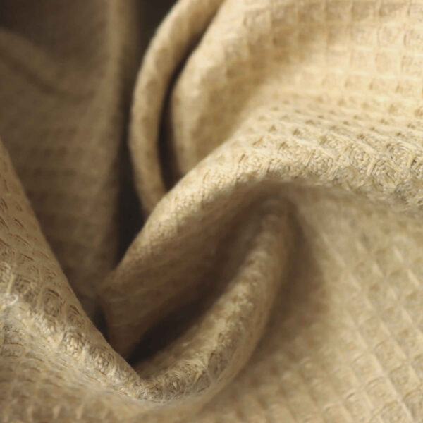 Camel-colored small honeycomb linen fabric, 200gsm weight, breathable and textured